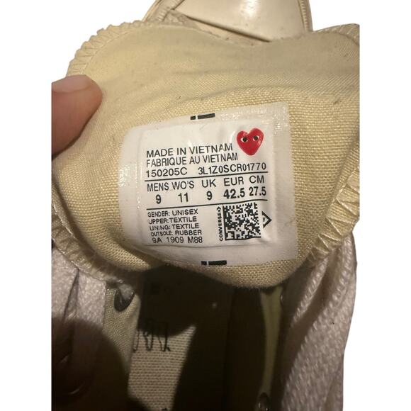 Converse x PLAY Comme des Garçons Chuck 70 Men's Sz. 9 (W 11) - Picture 13 of 13